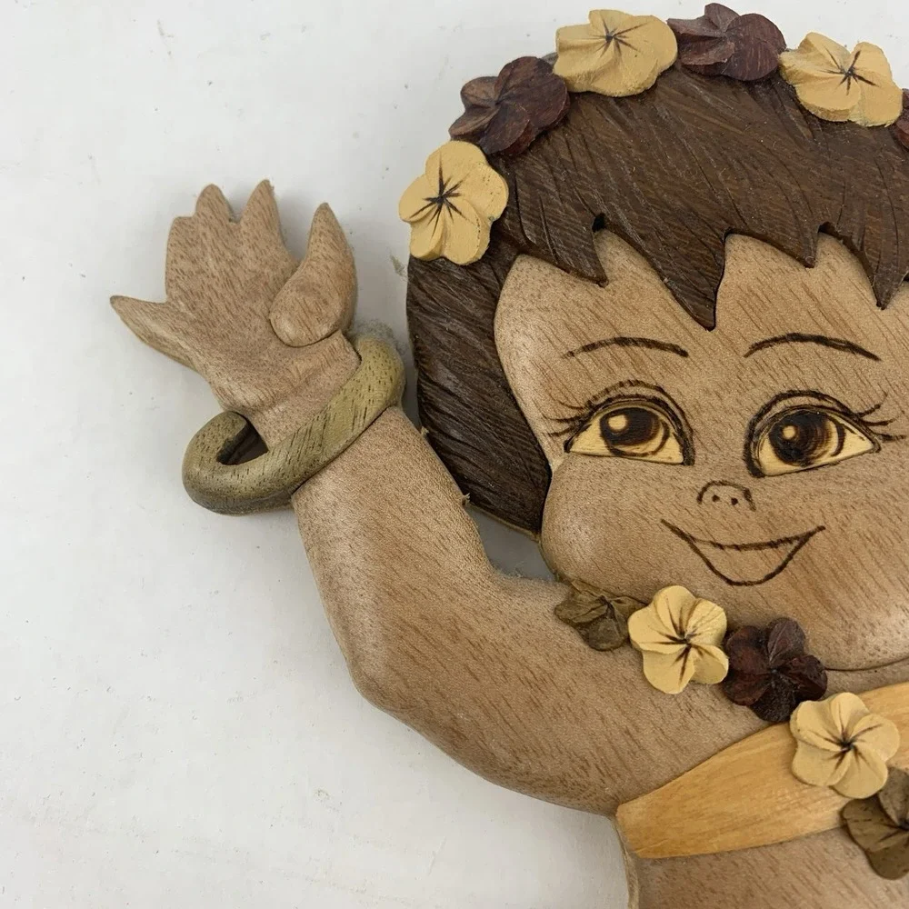 VTG Hawaiian Hula Girl Wood Carving Wall Art Tiki Bar Polynesian Intarsia Decor